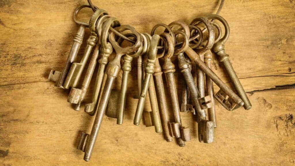 Set of keys representing home security measures after a divorce.